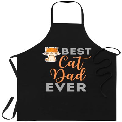 Cat Black Apron - mens best cat dad ever paw fist bump Cooking Aprons Kitchen Decor