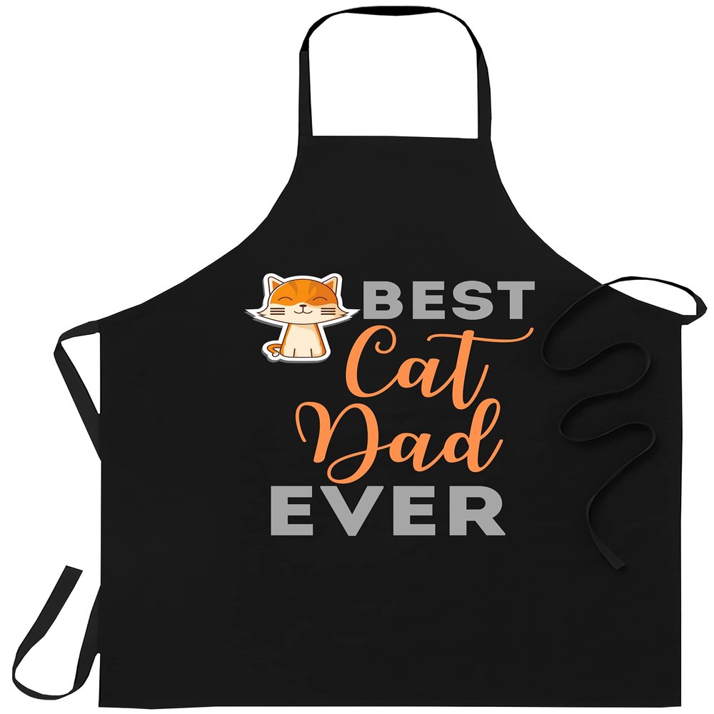 Cat Black Apron - mens best cat dad ever paw fist bump Cooking Aprons Kitchen Decor