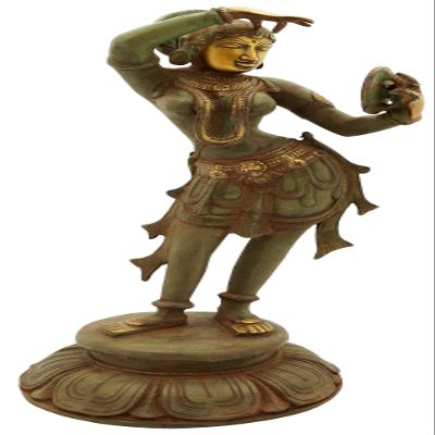 Exotic India The Apsara Applying Vermillion (A Statue Inspired by Khajuraho) - Brass Statue - Color Sindoori Green Gold