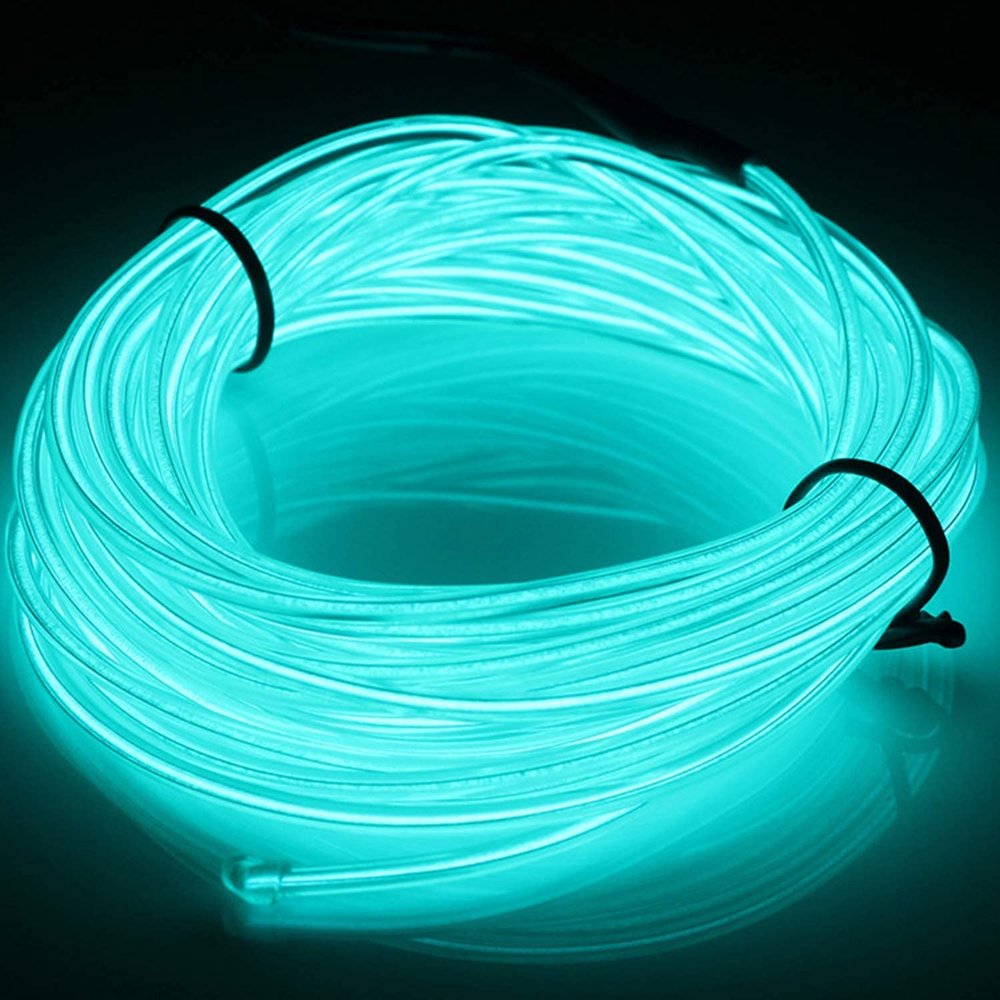 JIGUOOR USB Rechargeable EL Wire 32.8ft/10m (5mx2) Bright Neon Light Strip 360 Illumination Neon Tube Rope Lights for DIY, Festival, Party Decoration, Halloween, Chrismas (32.8ft/10M, Light Blue)