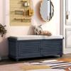 RUNNA Entryway Bench Storage Bench, Organizer Storage Bench with Removable Cushion and Two Doors, Louver Design Wooden Shoe Bench for Entryway, Living Room Bedroom, Home Collection (Navy Blue) view 3