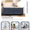 RUNNA Entryway Bench Storage Bench, Organizer Storage Bench with Removable Cushion and Two Doors, Louver Design Wooden Shoe Bench for Entryway, Living Room Bedroom, Home Collection (Navy Blue) view 4