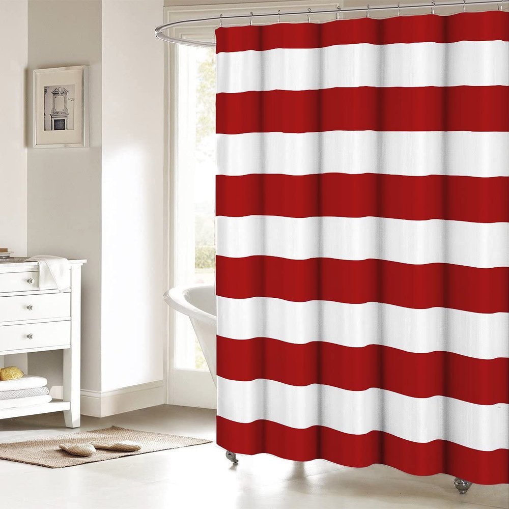 ALAGEO Red and White Stripe Shower Curtain for Bathroom, Waterprrof Polyester Fabric Shower Curtains Christmas Red Decorative Curtains for Bathroom Curtain Sets with Hooks, Extra Long 72" x 84"
