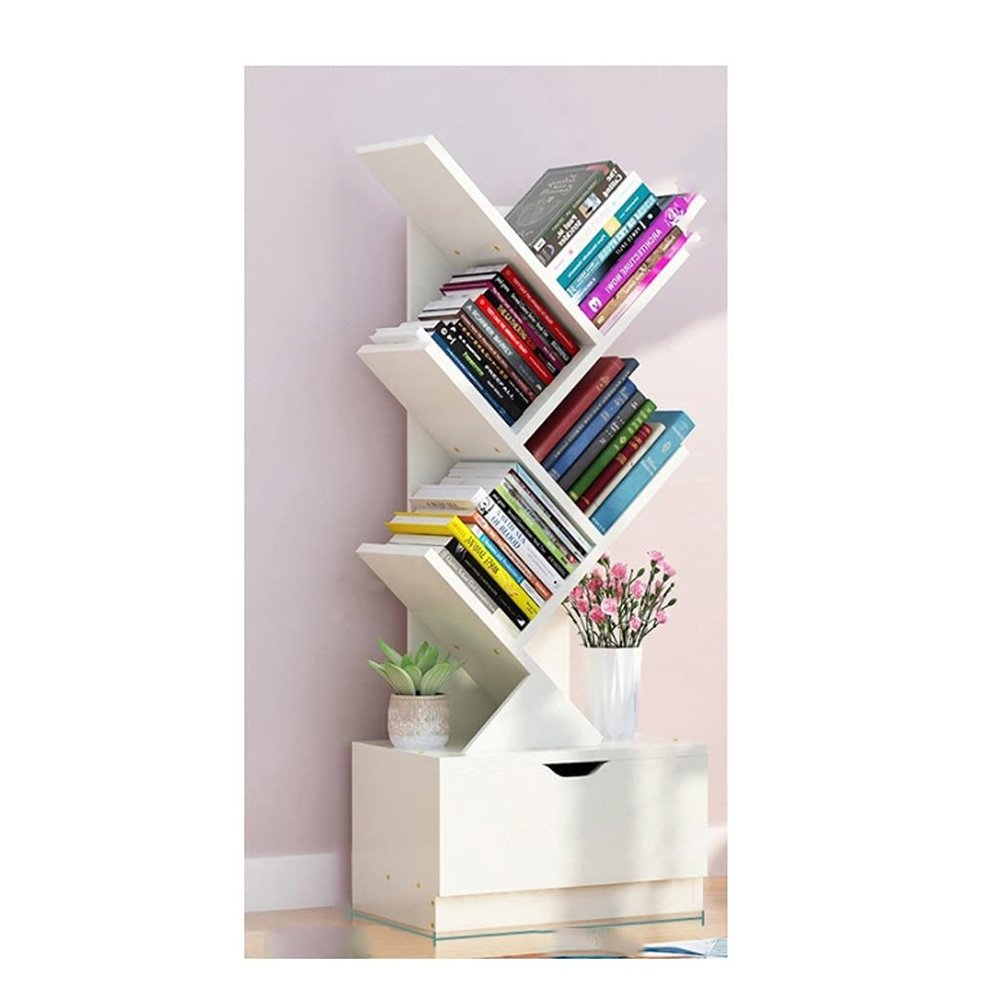 FABAX Bookcase Bookshelf Tree Shaped Standing Storage Shelf Bookcase Display Shelf Suitable for Home and Office Space Saving Bookshelves Creative Bookshelf (Color : Ivory White)
