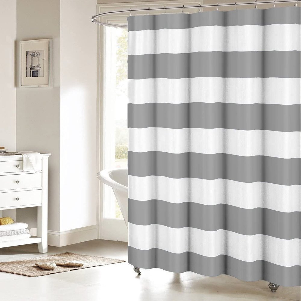 ALAGEO Grey Stripe Shower Curtain for Bathroom, Gray White Stripe Polyester Fabric Shower Curtains Decorative Curtains for Bathroom Curtain Sets with Hooks Extra Long 72" x 84"