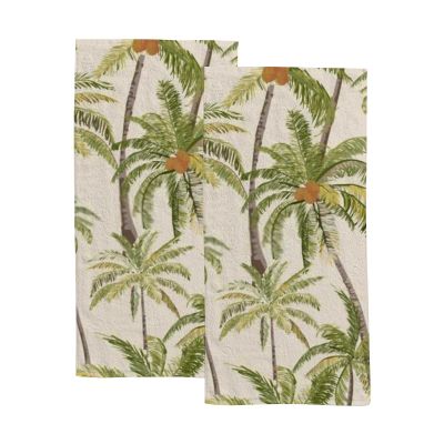 2-Piece Polyester Towel Set, Absorbent Tropical Palm Tree Hand Towel, Bath Towel, Soft and Comfortable, Machine Wash 30x15 Inches