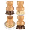 SUPERWASH PLUS Bamboo Scrub Brush Clean Pan, Dish and Vegetable, Natural Bristles Palm Pot Brush 4 Pack Round Mini Dish Brush with Ceramic Holder for Kitchen Sink Cleaning view 1