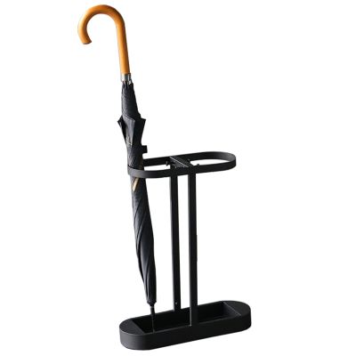 HWLL Small Space Metal Umbrella Stand with 4 Hooks, Home Office Hallway Entryway Umbrella Rack Holder, Storage Organizer for Cane Walking Sticks (Color : Black)
