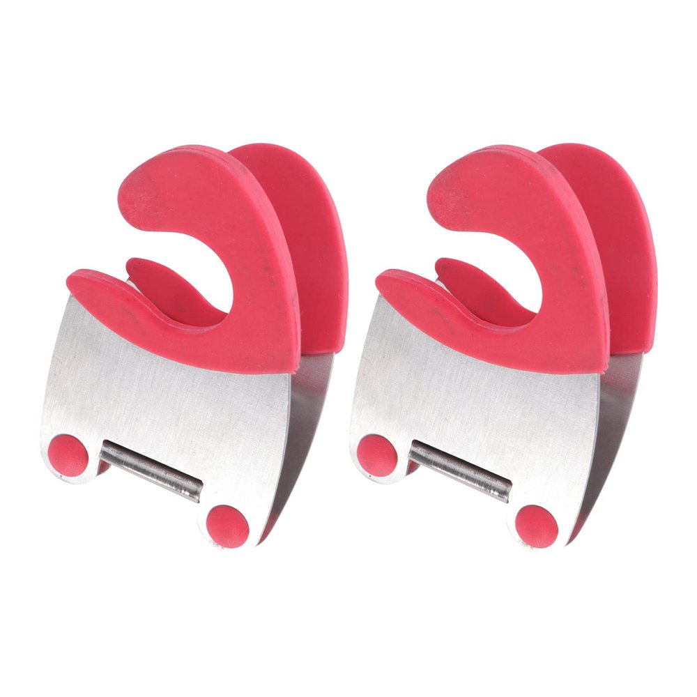 2pcs Pot Clip Rest Heat-resistant Stainless Steel Spoon Holder Rubber Utensil Rest for Kitchen Convenient Cooking Gadget Red