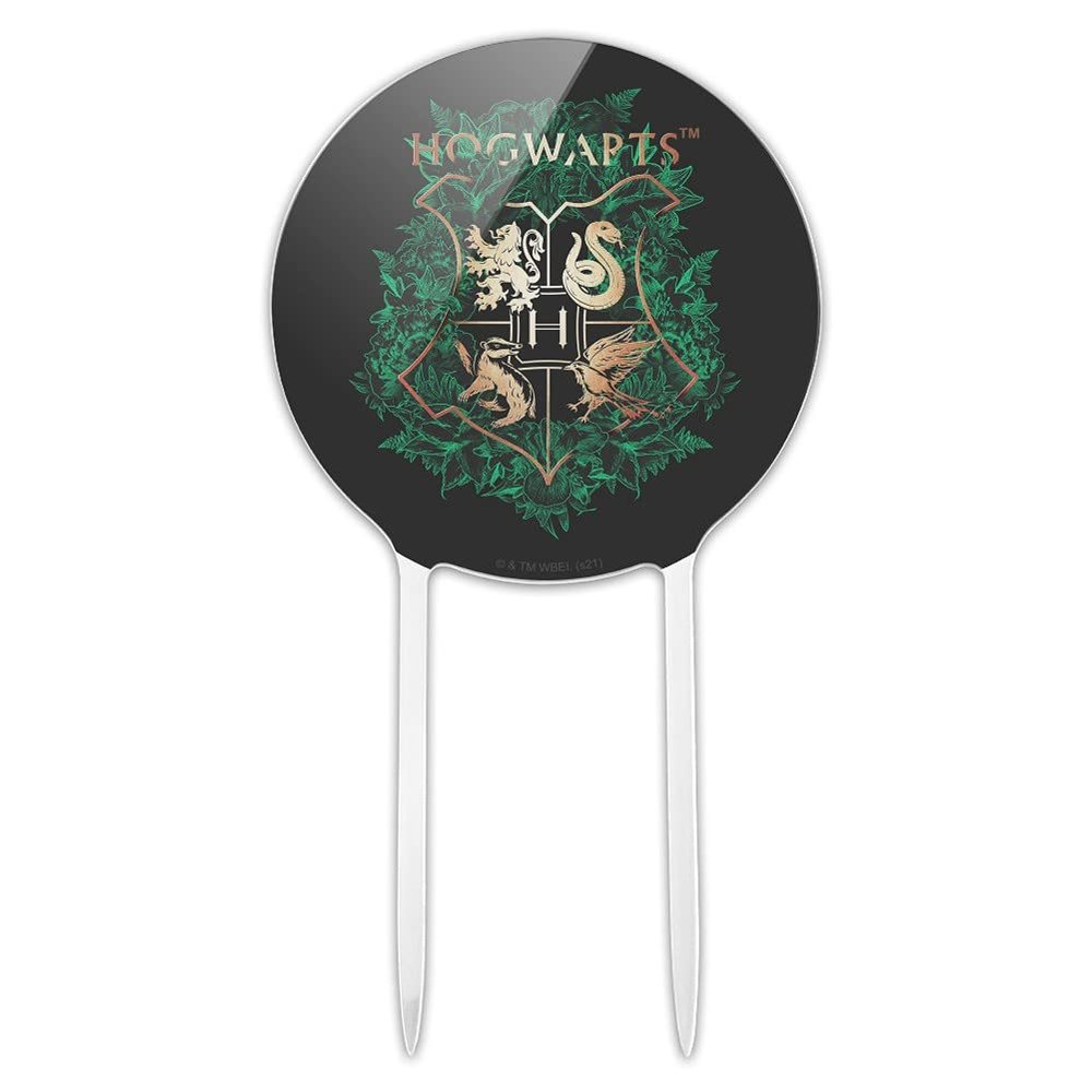 Acrylic Harry Potter Green Floral Hogwarts House Crest Cake Topper Party Decoration for Wedding Anniversary Birthday Graduation