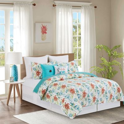 C&F Home Paradise Sound 3 Piece Full/Queen Quilt Set Aqua Animal Icon Print Coastal Ocean Beach Seaside 100% Cotton Lightweight Machine Washable Reversible Bedspread Coverlet Full/Queen 3 Piece Set