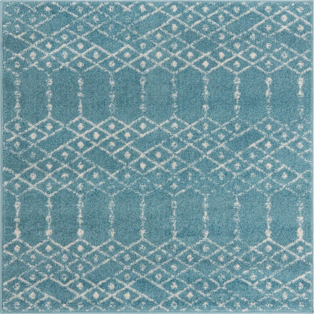 Rugs.com Paxon Trellis Collection Rug 8' x 10' Oval Teal Blue Medium-Pile Rug Perfect for Living Rooms, Large Dining Rooms, Open Floorplans