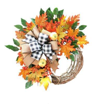 Fall Wreath with White Pumpkins | Fall Leaf Wreath