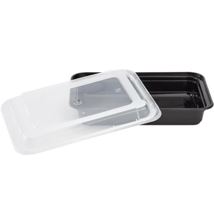 Nicole Fantini 38oz Disposable Black Meal Prep/Bento Box with Clear Dome Lids - Rectangular Plastic Meal Containers - Leak Proof and Reusable Box : Perfect For Salad, Meal Prep and Fruits : Set of 10