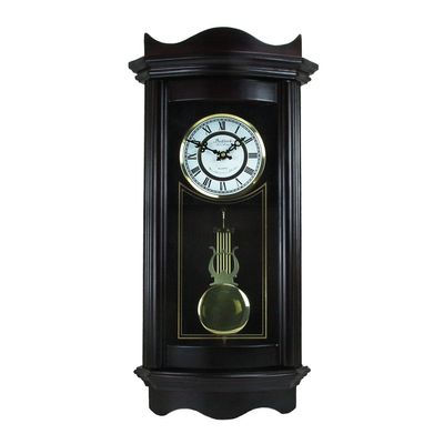 Bedford Clock Collection 25 Inch Chiming Pendulum Wall Clock in Weathered Chocolate Cherry Finish