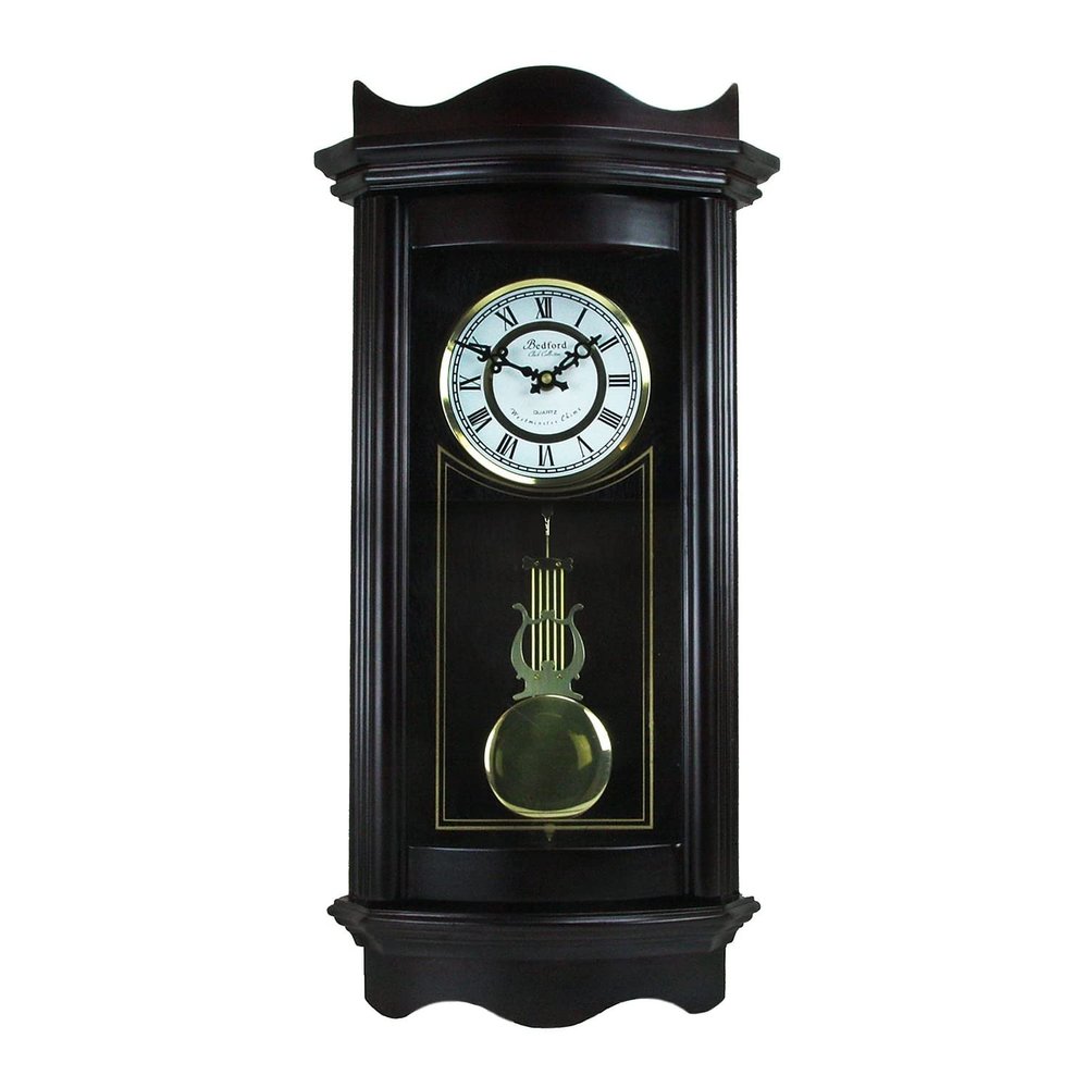 Bedford Clock Collection 25 Inch Chiming Pendulum Wall Clock in Weathered Chocolate Cherry Finish