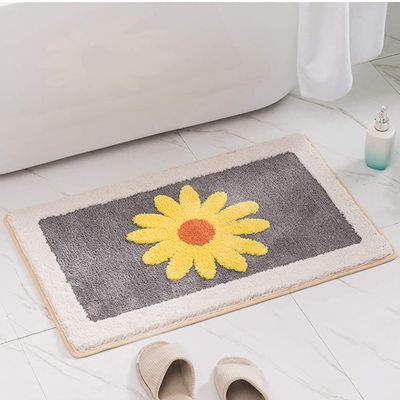 Daisy Bathroom Rugs Daisy Non Slip Bath Mat Bathroom Bath Rugs for Bathroom Absorbent Ultra Soft Bathroom Mat Rug Fluffy Microfiber Bathroom Rugs Non Slip Carpet Floor Mat (Yellow Daisy Grey, 50x80cm)
