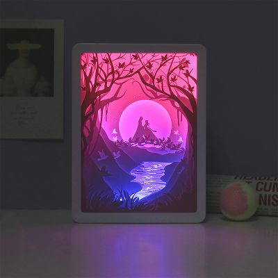 SIWEME 3D Paper Carving Lamp LED Night Light Creative Desk Lamp Frame Table Lamp Decorative Mood Light Gift Ideas for Girls Wife (Oath Under the Moon)