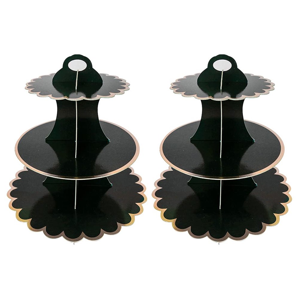 2 PACK Cardboard Cake Stand, 3 Tier Paper Dessert Round Cupcake Holder Tower Disposable Pastry Stand for Birthday, Afternoon Tea,Wedding Party Anniversary Christening Fruit Desserts Display