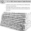 12 Packs 12 X 108 Inch Silver Sequin Table Runner Glitter Dining Table Runner for Birthday Wedding Engagement Bridal Baby Shower Bachelorette Holiday Celebration Party Supplies Decorations (Silver) view 2