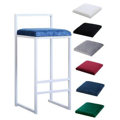 Barstools Modern Upholstered Counter Height Bar Stool, Velvet Seat with Footrest & Back Dining Chair, Barstool with White Metal Legs for Kitchen,Bistro,Caf,Pub Max. Load 400lb Blue for Bistro Pub C