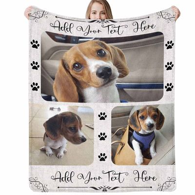 Personalized Throw Blanket Custom Blankets with Dog Photo Name Soft Fleece Blankets for Pet Cats Gifts 3 Photos Collage