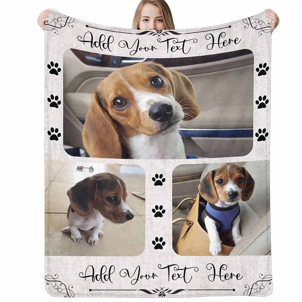 Personalized Throw Blanket Custom Blankets with Dog Photo Name Soft Fleece Blankets for Pet Cats Gifts 3 Photos Collage