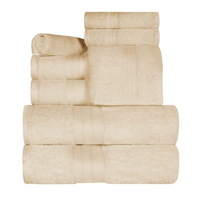 Superior Long Staple 100% Combed Cotton 700GSM 8-Piece Solid Towel Set for Bathroom, Shower, Kitchen-Super Soft, Assorted 8-Piece Towels, 4 Face/Washcloths, 2 Hand Towels, 2 Bath Towels, Almond