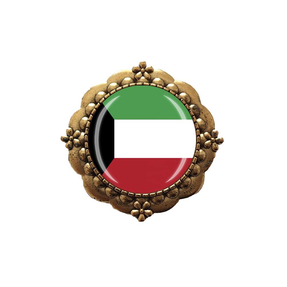 3D Kuwait Flag Glass Crystal Brooch Metal Souvenir Men Women Clothes Decoration Valentine's Day Birthday Gift