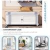 Quarte Storage Bench, Wooden Entryway Bench with Removable Cushion and Two Doors, Louver Design Shoe Bench for Hallway/Living Room Bedroom/Home Collection (White + Wood) view 4
