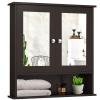 Rainfally 2-Door Mirrored Bathroom Cabinet, Wooden Wall Mounted Cabinet w/2 Mirror Doors & 2-Tier Adjustable Interior Shelves & Open Shelf, Storage Organizer for Bathroom, Kitchen, Bedroom (Brown) view 1