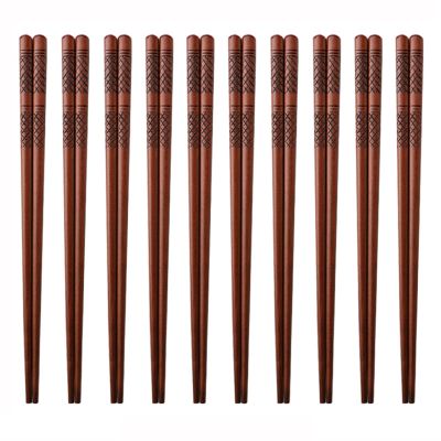 10-pair Wooden Chopsticks, 9.17 "/ 23.3cm Long Reusable Chopstick Set, Lightweight Wooden Chopsticks for Eating and Cooking