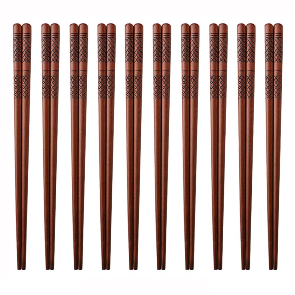 10-pair Wooden Chopsticks, 9.17 "/ 23.3cm Long Reusable Chopstick Set, Lightweight Wooden Chopsticks for Eating and Cooking