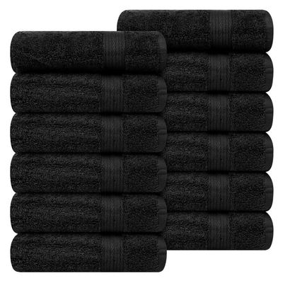 Ample Decor Hand Towel 18 X 28 Inch Pack of 12 600 GSM 100% Cotton, Soft Absorbent Thick Durable Premium Quality, for Hotel, Bathroom, Spa, Daily Use, Gym - Machine Washable - Black