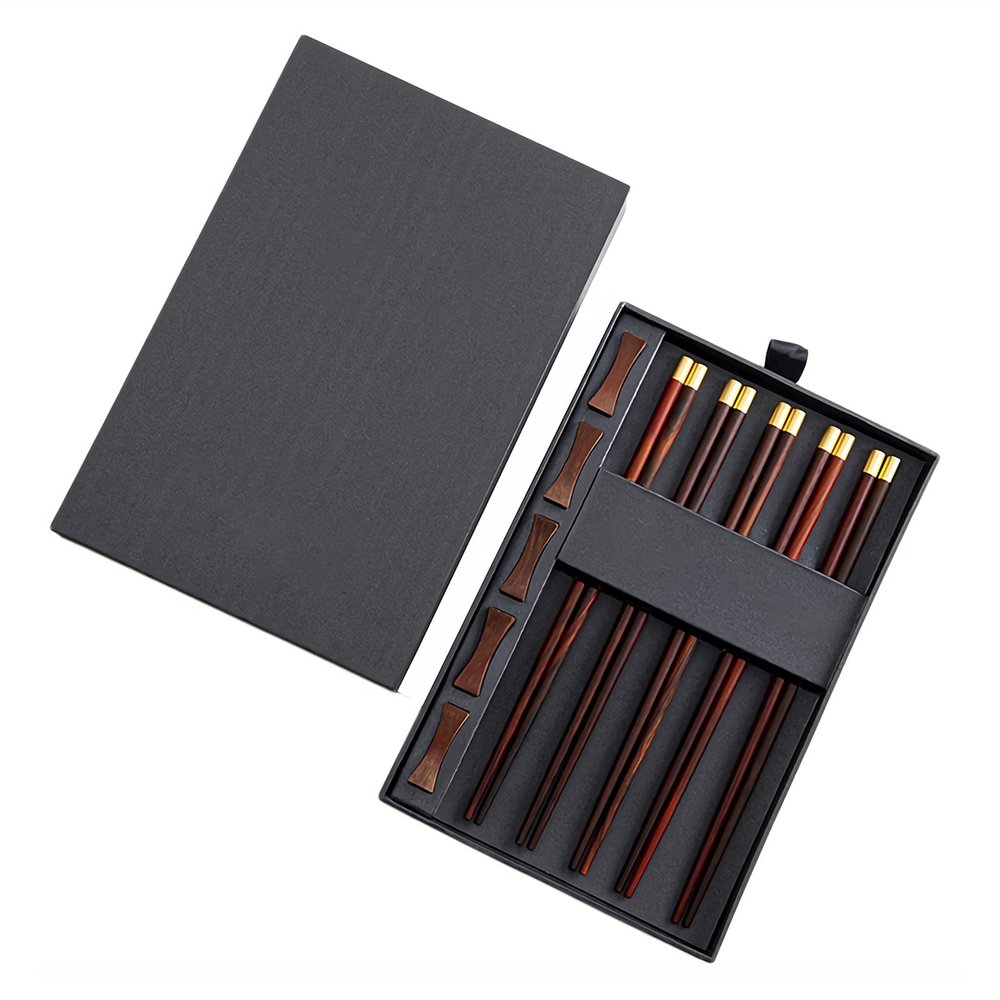 5 Pairs Chopsticks Reusable Chinese Wood Chopsticks with Holder, Light Weight Chopsticks Set, Easy to Use, 9.96"/25.3cm