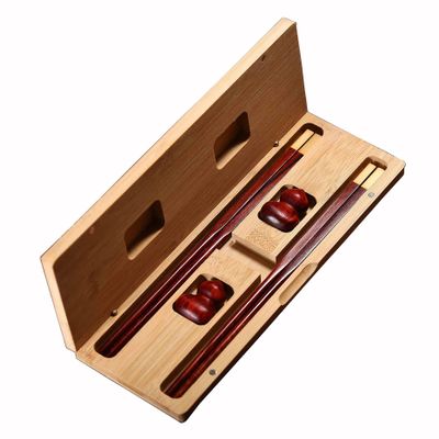 2-Pairs Wooden Chopsticks With Chopstick Rests, 9.84 Inches Reusable Natural Red Rosewood Chinese Non-slip Chopsticks Set