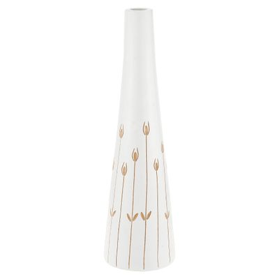 AeraVida Flowering Meadow White 14-Inch Mango Tree Wood Bottle-Shaped Vase | Elegant Handcrafted Rustic Decor | Unique Wooden Flower Vase for Home