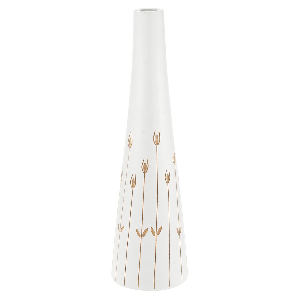 AeraVida Flowering Meadow White 14-Inch Mango Tree Wood Bottle-Shaped Vase | Elegant Handcrafted Rustic Decor | Unique Wooden Flower Vase for Home