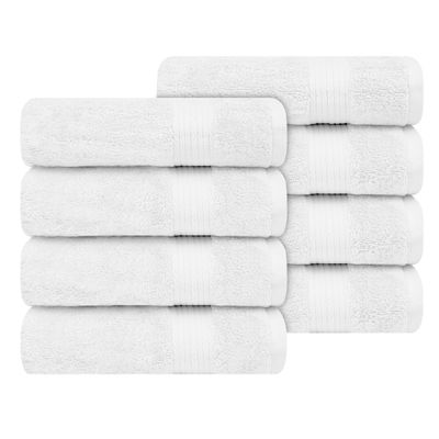 Ample Decor Hand Towels 18 X 28 Inch Pack of 8 600 GSM 100% Cotton, Soft Absorbent Thick Durable Premium Quality, for Hotel, Bathroom, Spa, Daily Use, Gym - White