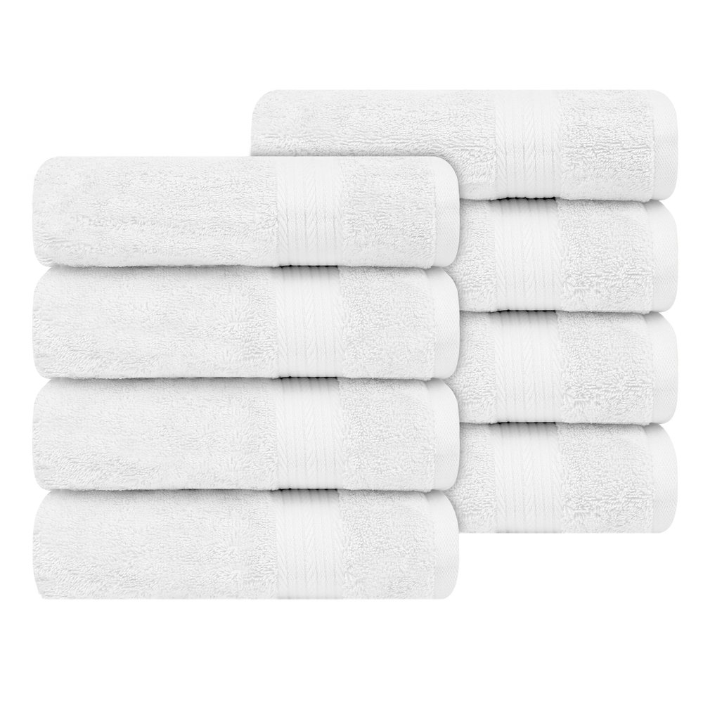 Ample Decor Hand Towels 18 X 28 Inch Pack of 8 600 GSM 100% Cotton, Soft Absorbent Thick Durable Premium Quality, for Hotel, Bathroom, Spa, Daily Use, Gym - White