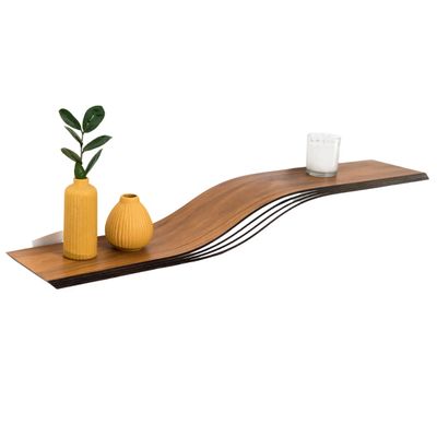 EWART WOODS Wooden Floating Wall Mount Shelf, 36 inch Wide, Unique Design Hanging Bookshelves Made of Natural Walnut Wood, Curved Design Shelves for Living Room, Office