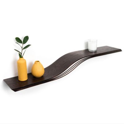 EWART WOODS Wooden Floating Wall Mount Shelf, 36 inch Wide, Unique Design Hanging Bookshelves Made of Natural Wenge Wood, Curved Design Shelves for Living Room, Office