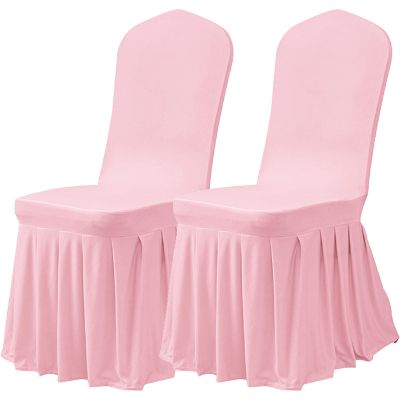 Dimatic Dining Room Chair Covers Set of 2, Stretch Parsons Slipcovers with Skirt Super Fit Spandex Chair Seat Protector Cover for Dining Room, Hotel, Ceremony (Pink)