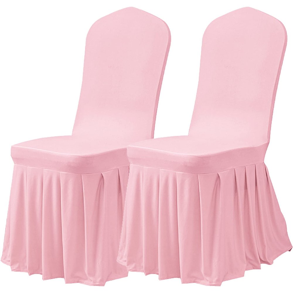 Dimatic Dining Room Chair Covers Set of 2, Stretch Parsons Slipcovers with Skirt Super Fit Spandex Chair Seat Protector Cover for Dining Room, Hotel, Ceremony (Pink)