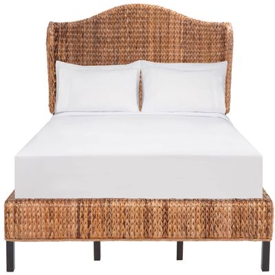 SAFAVIEH Home Collection Finola Coastal Braided Rattan Legs Full Size Bed BED8002B-F, Brown/Espresso