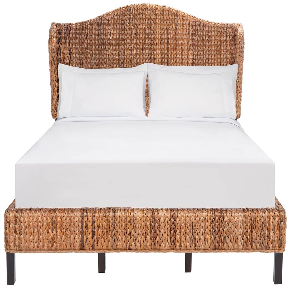 SAFAVIEH Home Collection Finola Coastal Braided Rattan Legs Full Size Bed BED8002B-F, Brown/Espresso
