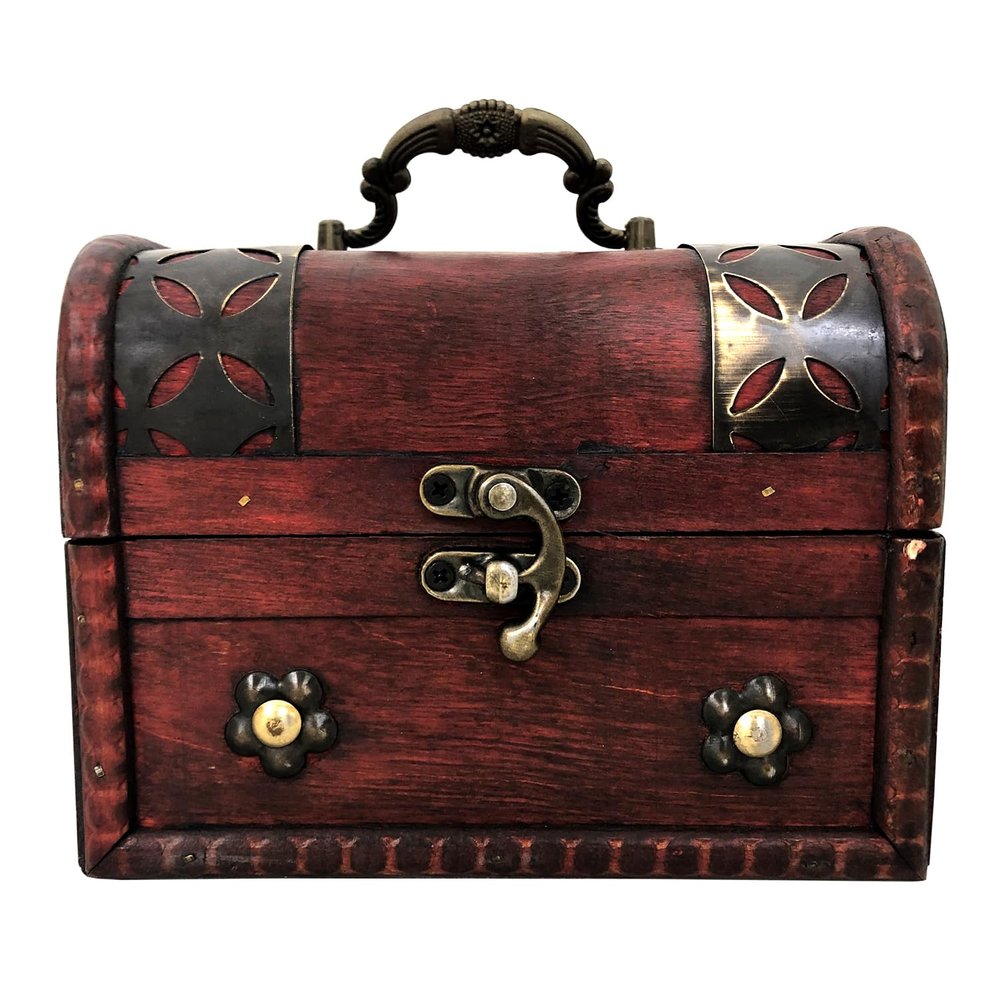 Seven Seas Pirates Wooden Vintage Pirate Treasure Chest with Rustic, Rugged and Antique Look - 4 x 4 x 6