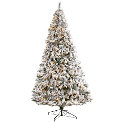 Nearly Natural 10ft. Flocked White River Mountain Pine Artificial Christmas Tree with Pinecones and 800 Clear LED Lights