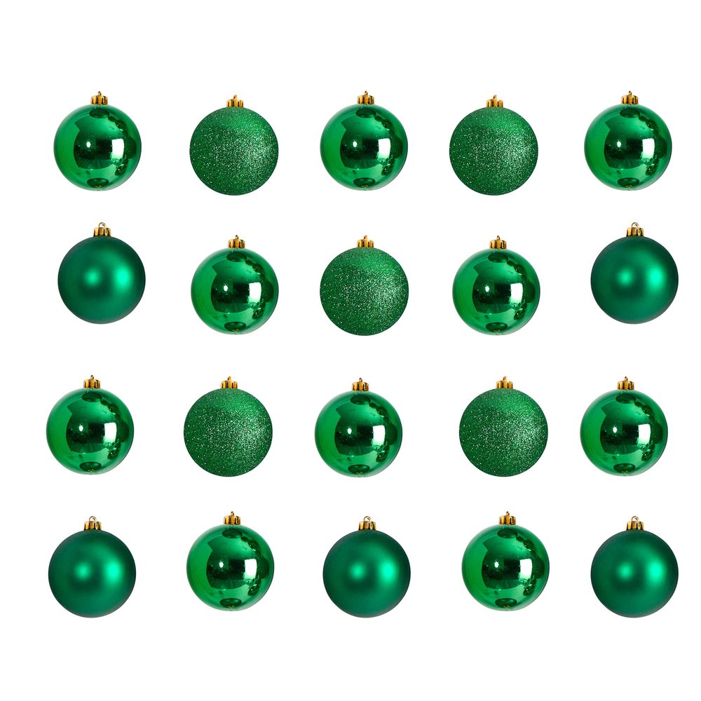 Nearly Natural Holiday Christmas 20 Count 3in. Shatterproof Ornament Set with Re-Useable Storage Container