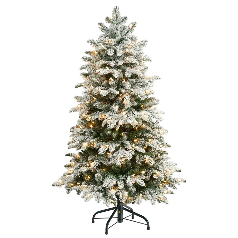 Nearly Natural 4ft. Flocked North Carolina Fir Artificial Christmas Tree with 250 Warm White Lights and 779 Bendable Branches